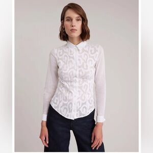 Anne Fontaine Ermine White Cotton Stretch Shirt With Arabesque Design
